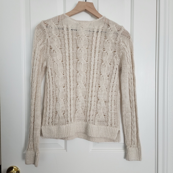 Garnet Hill Beige Linen And Organi Cotton Cable Pullover Sweater - Picture 3 of 6